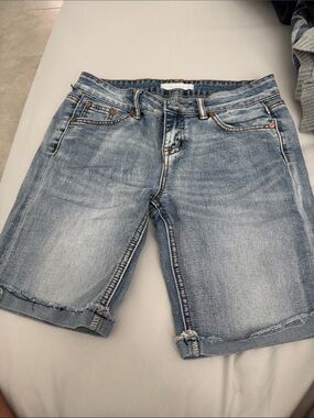 refuge Light Blue Washed Denim Bermuda Shorts
